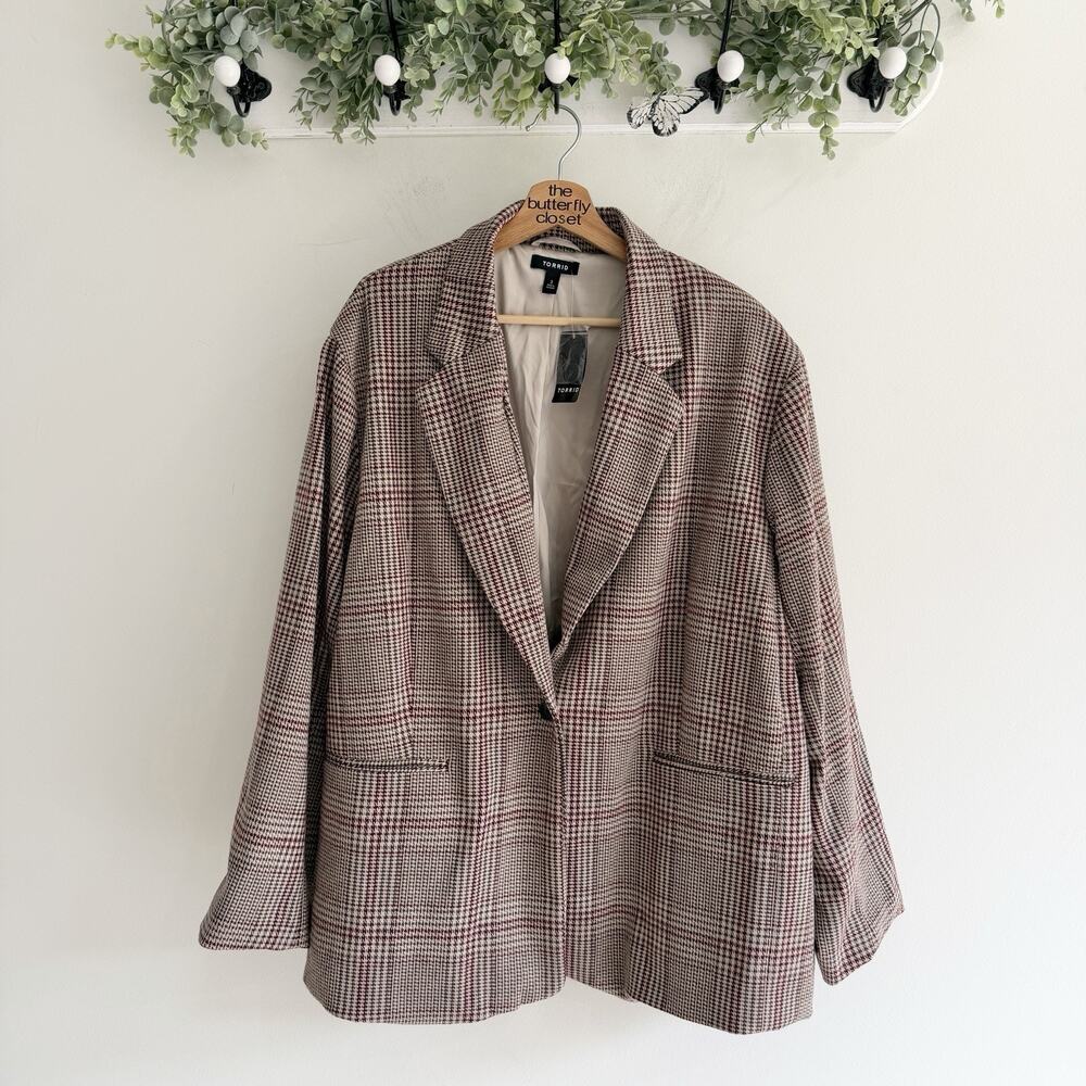 Torrid Brown Houndstooth Stretch One Button Blazer New 3X